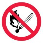 Знак P02 Запрещается пользоваться открытым огнем 150*150 пластик